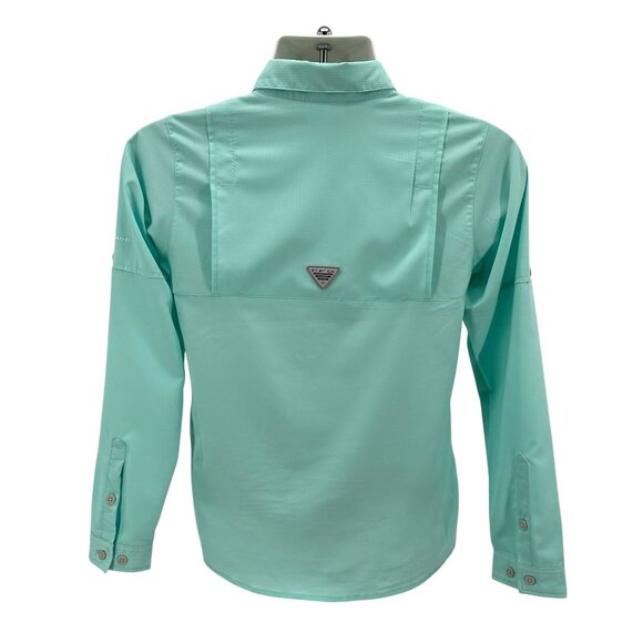Columbia PFG Boys Large Shirt Omni-Shade Sea Foam Button Fishing - Picture 4 of 6